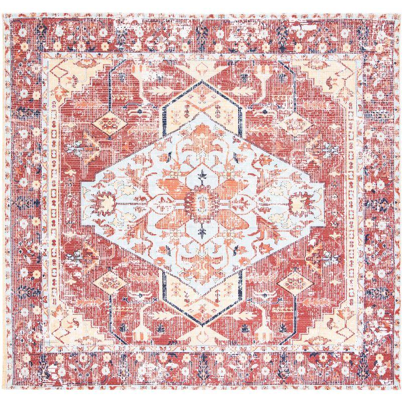 Saffron 6' x 6' Rust and Aqua Hand Loomed Cotton Area Rug