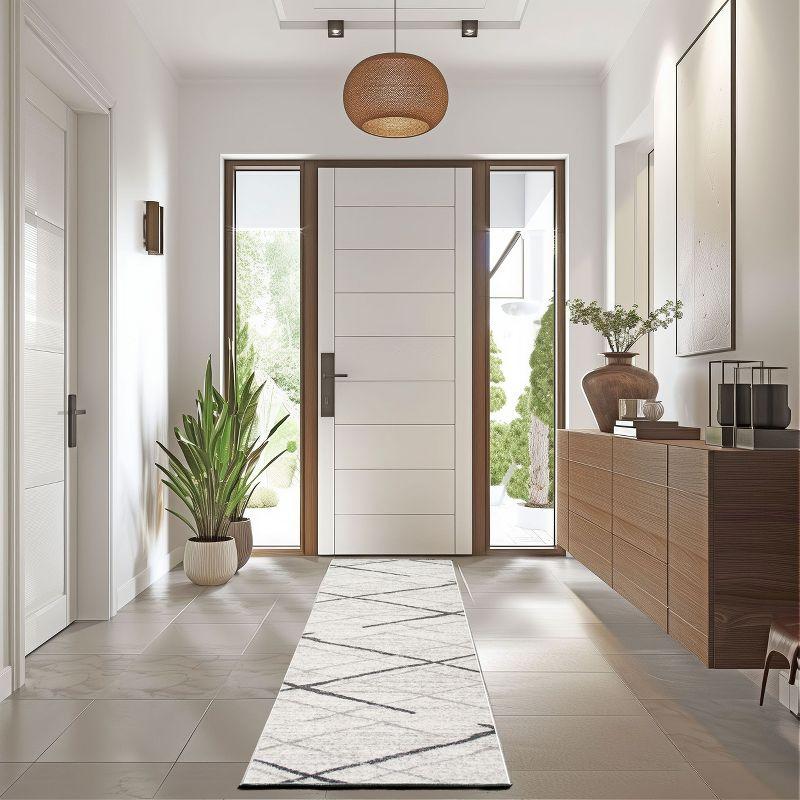Nuloom 2x12 Thigpen Contemporary Indoor Area Rug, Grey, Abstract Lines, Non-Slip Backing, Stain Resistant, Bedroom Living Room, Kitchen
