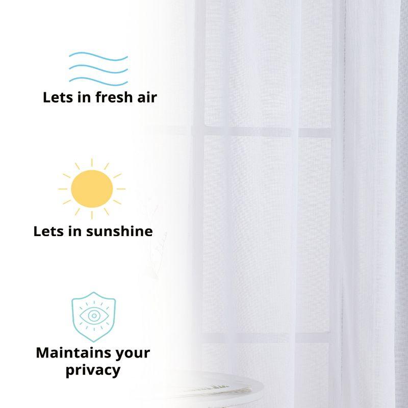 HLC.ME Penelope Faux Linen Textured Privacy Sheer Light Filtering Rod Pocket Curtains Panels, Set of 2 - Ivory, 54 W x 96 L