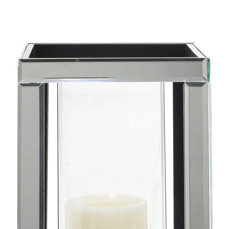 House of Hampton® Glass Pillar Silver Hurricane Lamp with Mirrored Accents