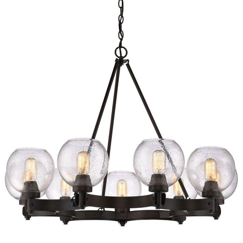 Galveston Rubbed Bronze 9-Light Chandelier with Seeded Glass