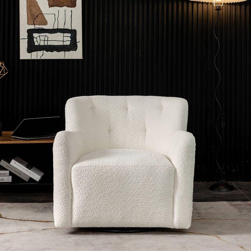 Cream Barrel Swivel Accent Chair with Wood Frame