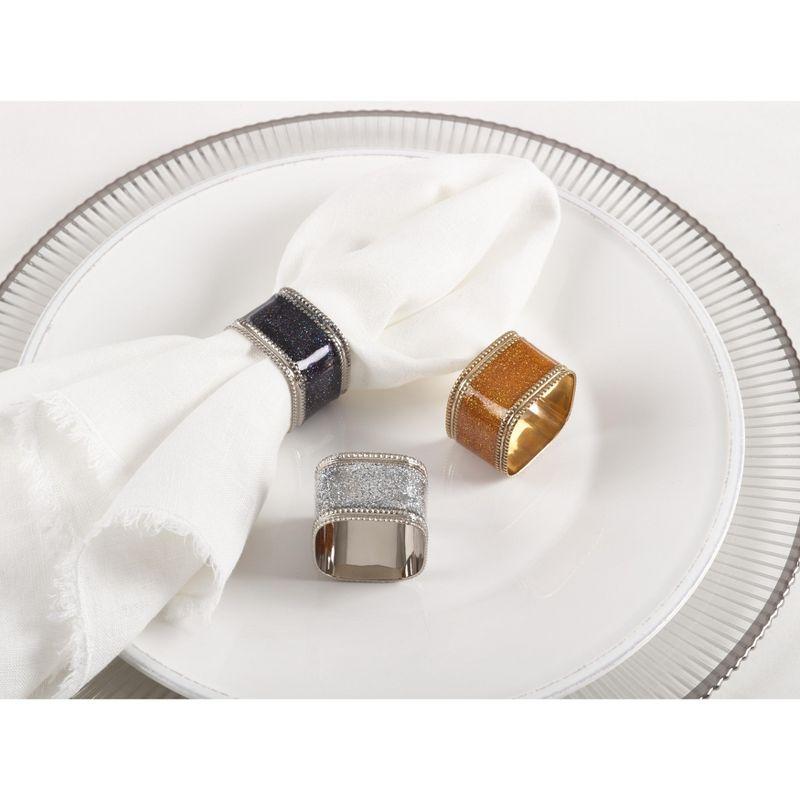 Silver Sparkling Square Napkin Rings Set of 4