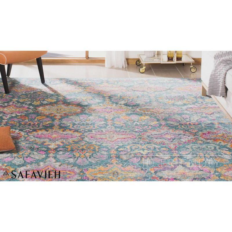 Fuchsia and Blue Synthetic Geometric Floral Area Rug 3' x 5'