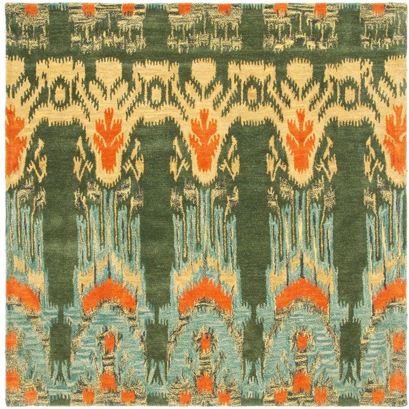 Ikat IKT464 Hand Tufted Area Rug - Olive/Gold - 6'x6' - Safavieh.