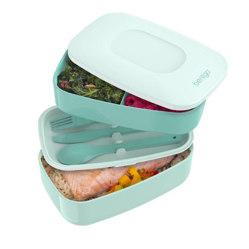 Aqua Stackable Bento Lunch Box with Built-in Utensils