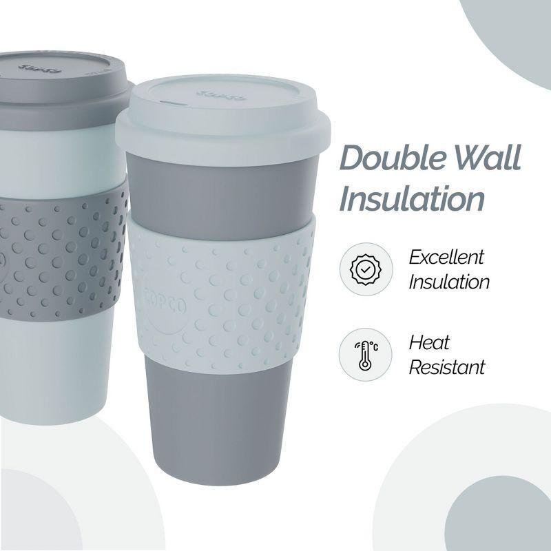 Copco Acadia To Go Mug Set of 2, 16 Ounce Reusable Coffee Cups with Lids, Durable & BPA-Free, Travel Mugs Double-Wall Insulation, Aqua & Gray