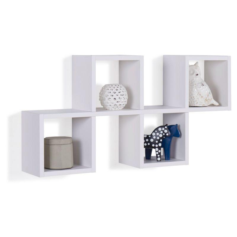 Minimalist White Wood Floating Cube Wall Shelf - Versatile Display