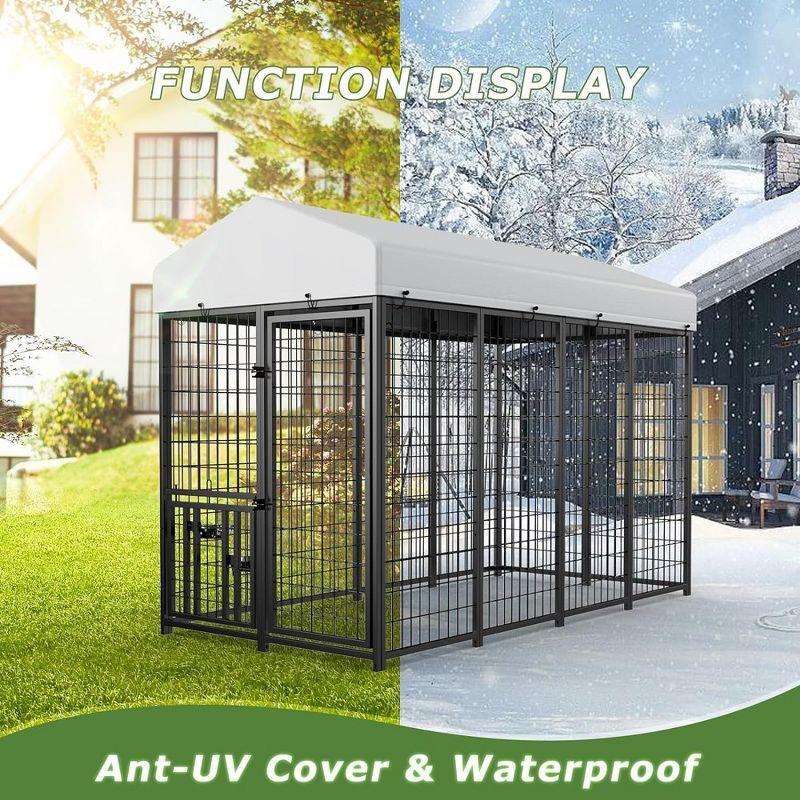 LOVMOR Large Dog Kennel Outdoor Pet Pens Dogs Run Enclosure Animal Hutch Metal Coop Fence with Rotating Bowl