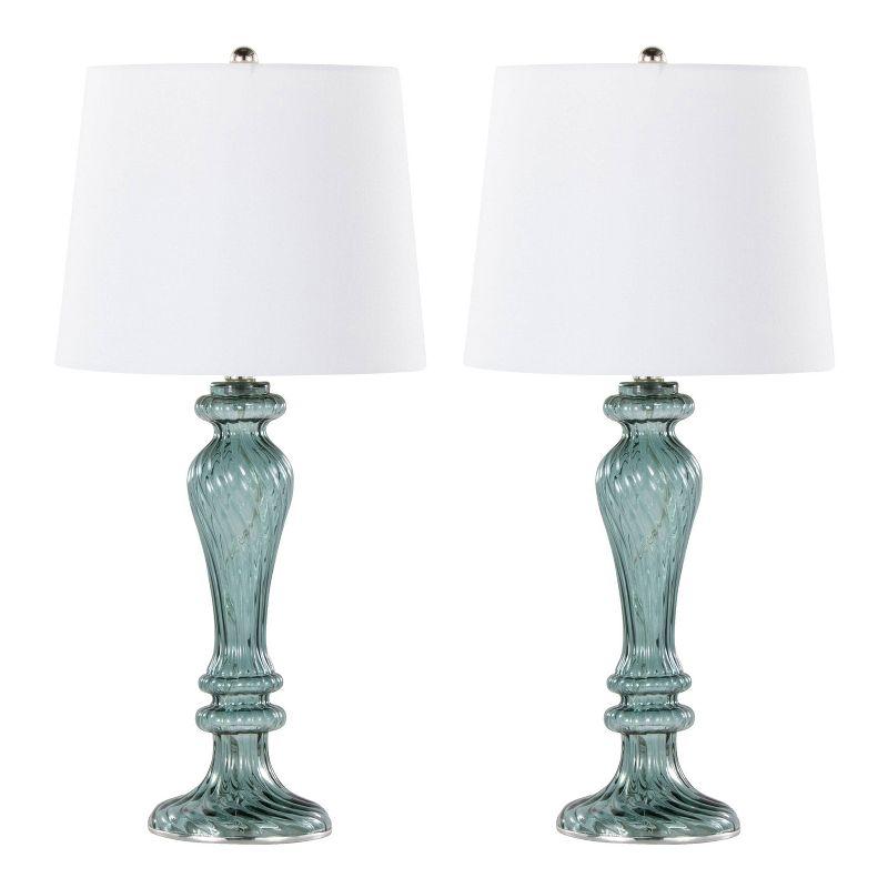 LumiSource (Set of 2) Windsor 25" Contemporary Table Lamps Clear Turquoise Glass with Off-White Linen Shade from Grandview Gallery