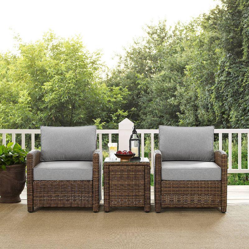 Bradenton 3pc Outdoor Wicker Arm Chairs with Side Table: Steel Frame, UV-Resistant - Crosley