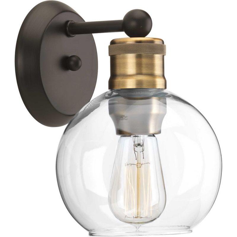 Progress Lighting Hansford 1-Light Bath & Vanity Fixture, Antique Bronze, Clear Spherical Shade