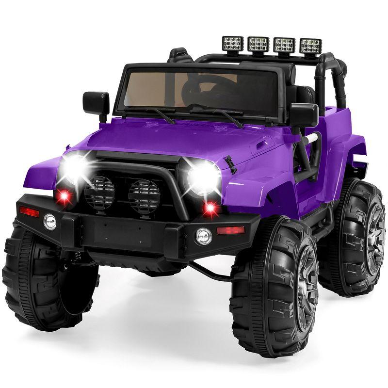 Purple 12V Kids Ride-On Truck with Remote Control and LED Lights