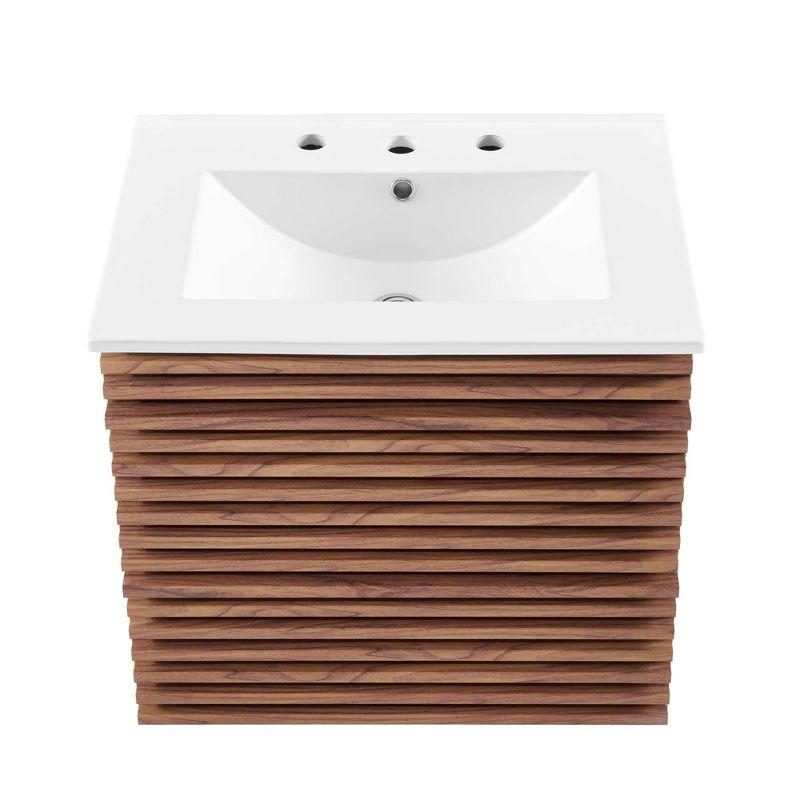 Modway Render 24" Wall-Mount Bathroom Vanity – Mid-Century Modern Floating Sink Cabinet in Walnut and White Finish