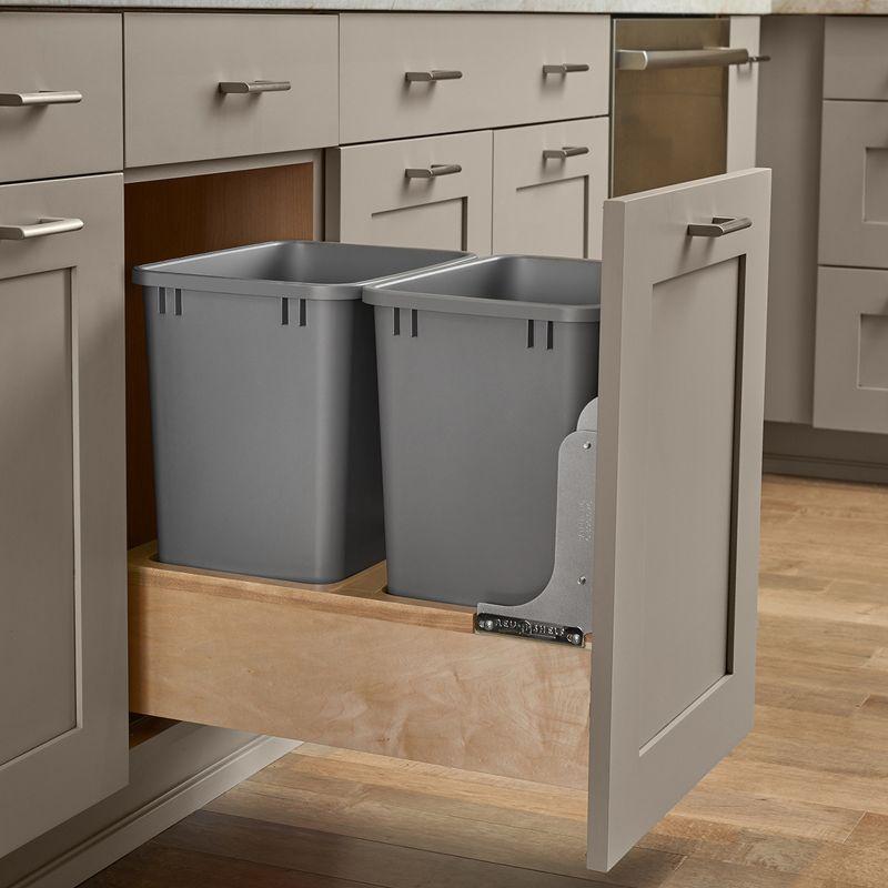 Rev-A-Shelf Double Maple Bottom Mount Kitchen Pullout Trash Can Waste Container with Soft Open & Close Slide System