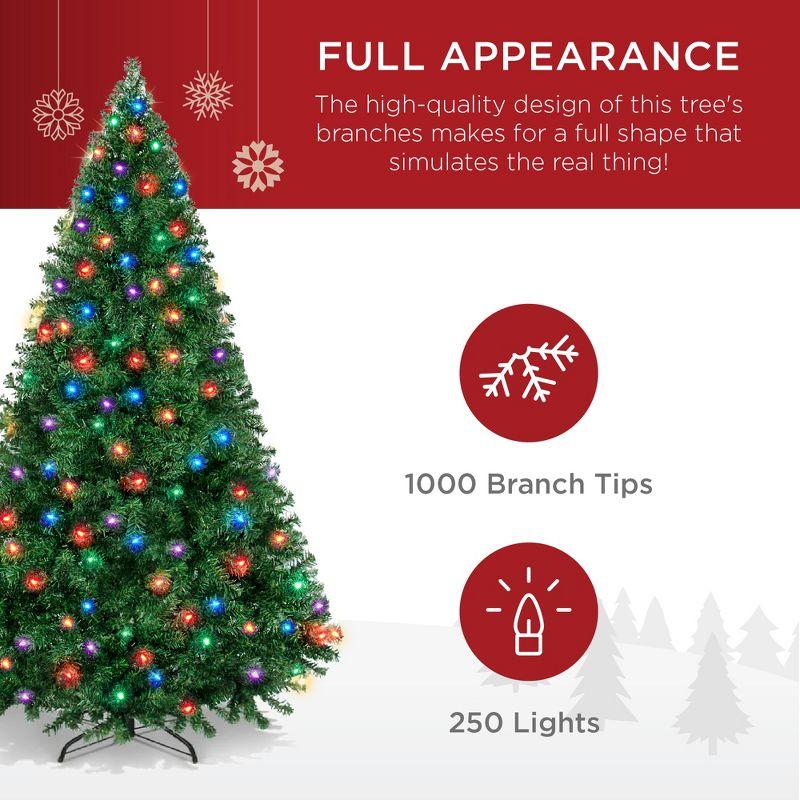 Best Choice Products 6ft Pre-Lit Premium Hinged Artificial Christmas Pine Tree w/ 1,000 Tips, 250 LED Lights, Metal Base