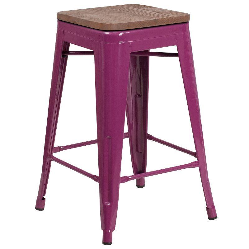 Flash Furniture 24" High Backless Purple Counter Height Stool with Square Wood Seat