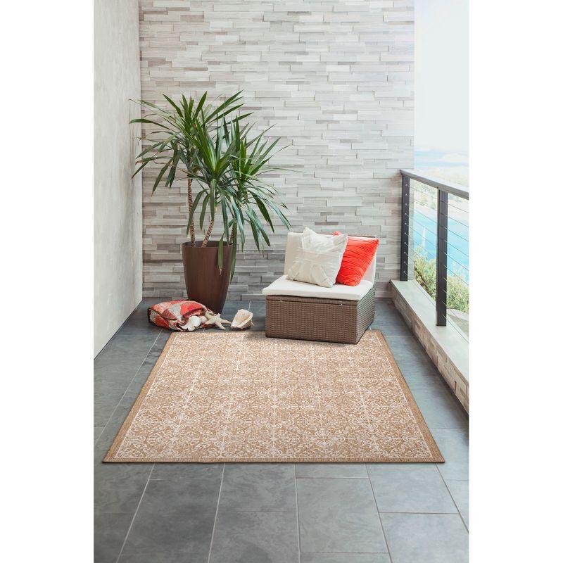 Antique Tile Sand Square Synthetic Flat Woven Rug