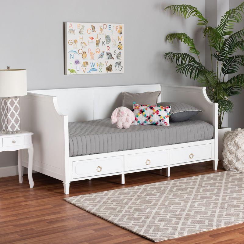 White Twin Size Wood Daybed with 3 Drawers