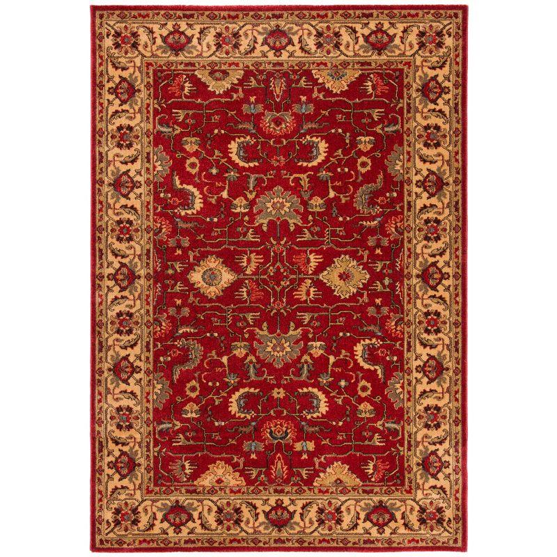 Elegant Red and Beige Hand-Knotted Synthetic Rectangular Rug