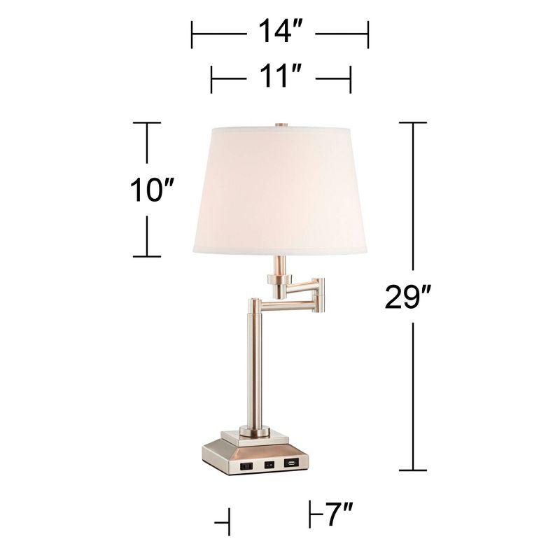 360 Lighting Camber Modern Desk Table Lamp 29" Tall Brushed Steel with USB and AC Power Outlet in Base Swing Arm Linen Shade for Bedroom Living Room