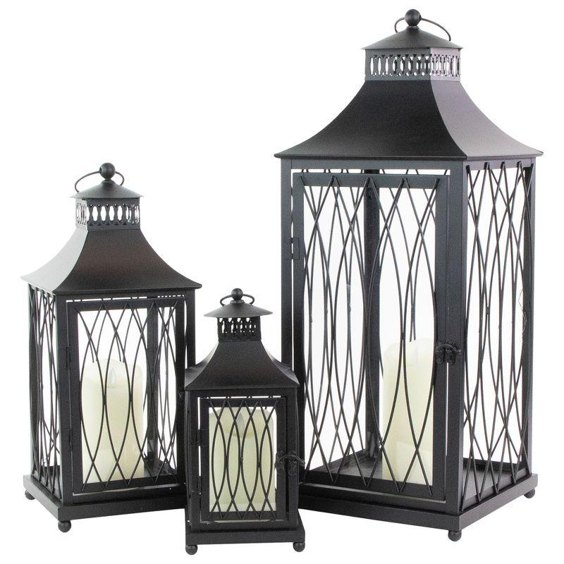 Northlight Seasonal Black Lattice Style Candle Lanterns