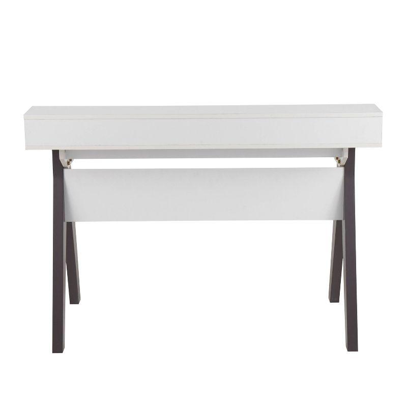 LumiSource Wishbone Contemporary Computer Desk Wood Gray/White:: Mid-Century Modern Office Workstation with Storage Drawer & Shelf