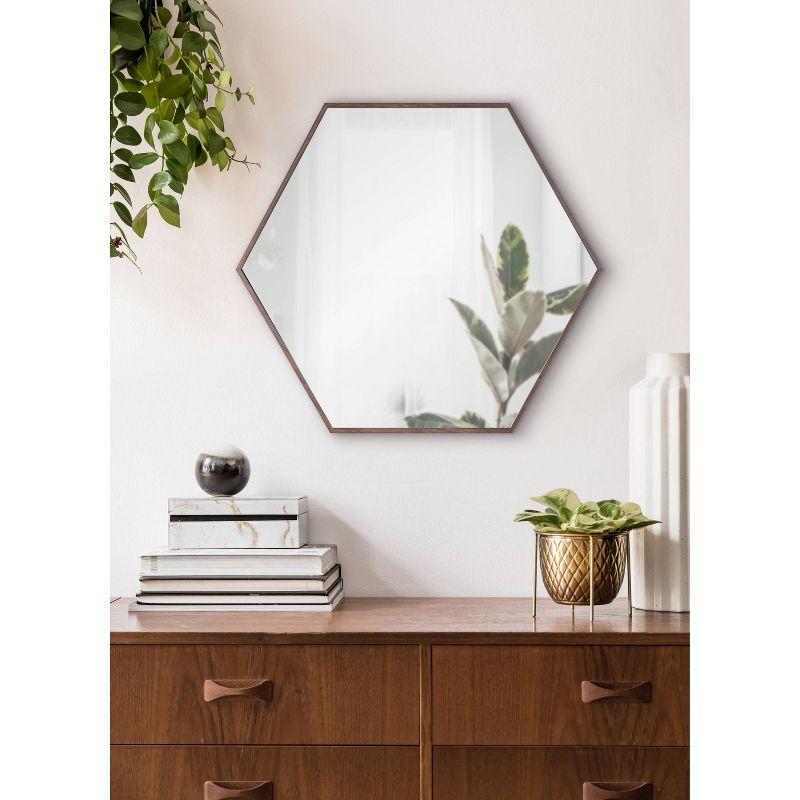 22" x 25" Rhodes Hexagon Wall Mirror Walnut Brown - Kate & Laurel: Modern Plastic Frame, No Assembly Required