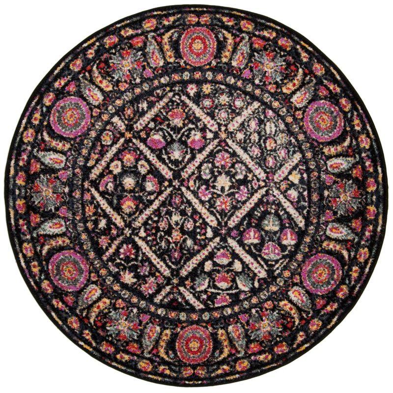 Boho Chic Round Black Synthetic Easy-Care Rug, 6'