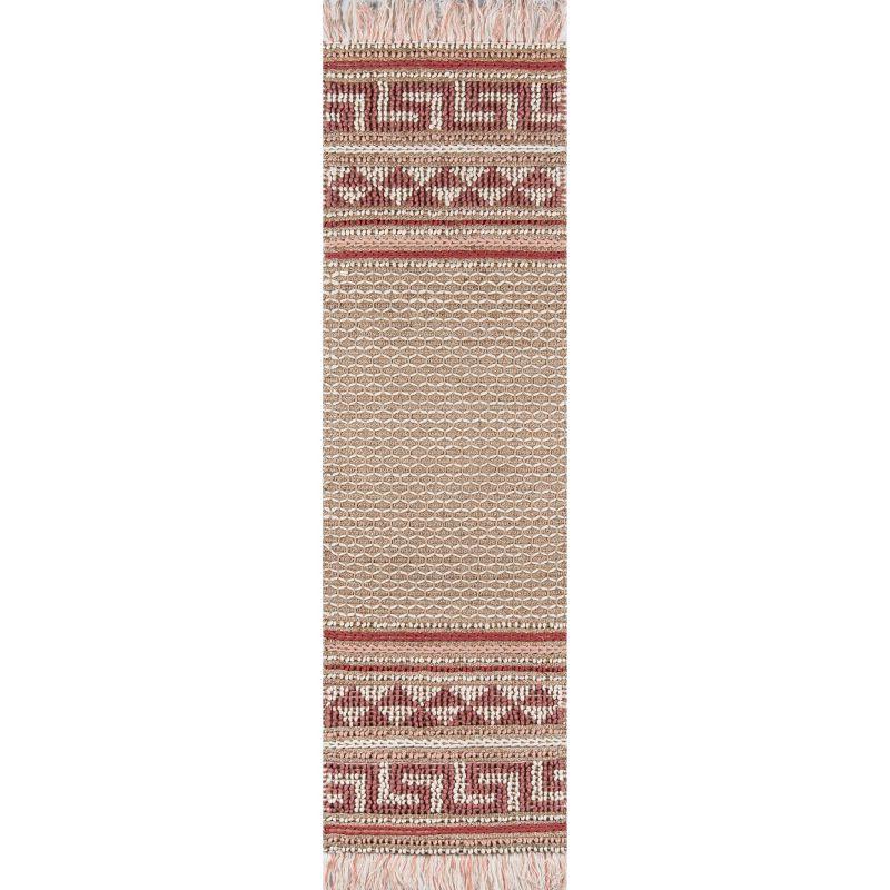 Esme Pink and Beige Wool Cotton Geometric Runner Rug