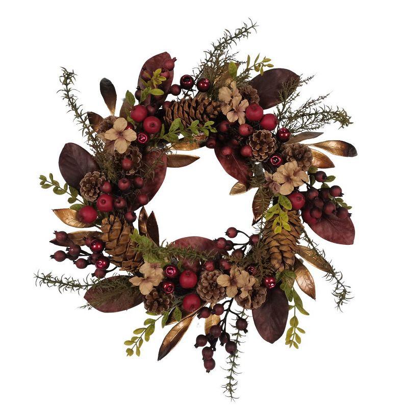 Festive Pinecone and Berry 18" Artificial Rattan Christmas Wreath