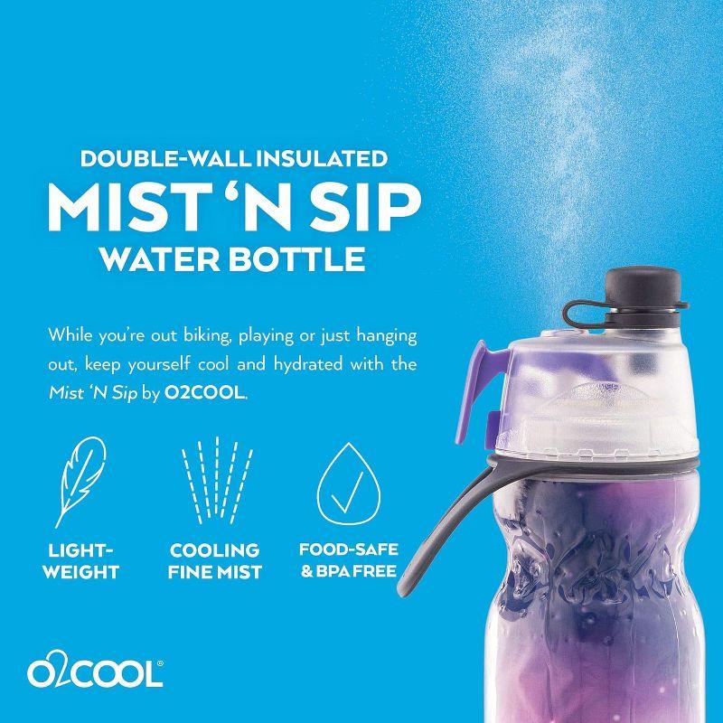 O2COOL Mist 'N Sip Misting Water Bottle 2-in-1 Mist and Sip Function with No Leak Pull Top Spout Sports Water Bottle Reusable Water Bottle - 20 oz