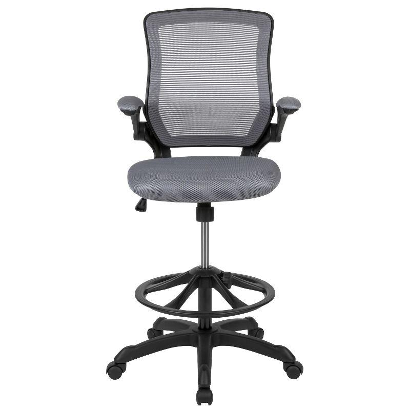 Mid-Back Mesh Ergonomic Drafting Chair with Foot Ring and Flip-Up Arms