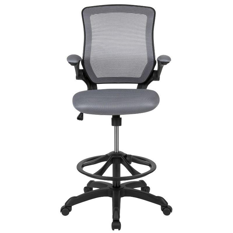 Flash Furniture Mid-Back Mesh Ergonomic Drafting Chair with Adjustable Foot Ring and Flip-Up Arms