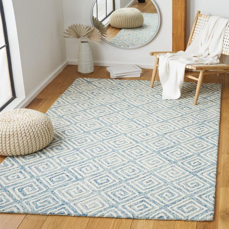 Light Blue and Ivory Geometric Wool Hand-Tufted Area Rug