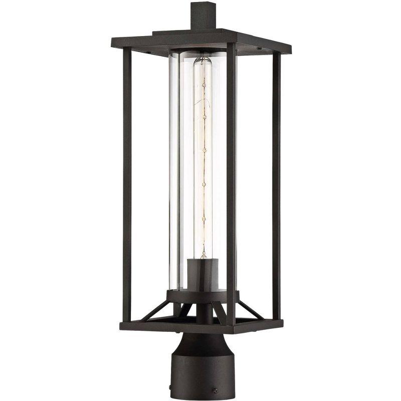 Black Metal Outdoor Post Light with Clear Glass Shade