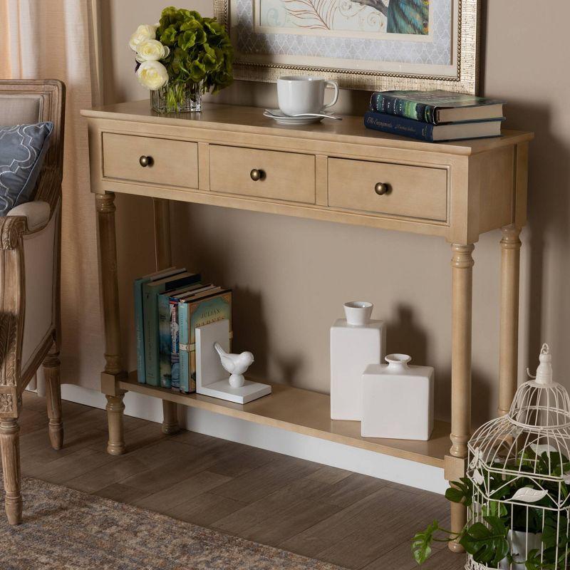 3 Drawer Calvin Wood Entryway Console Table - Baxton Studio