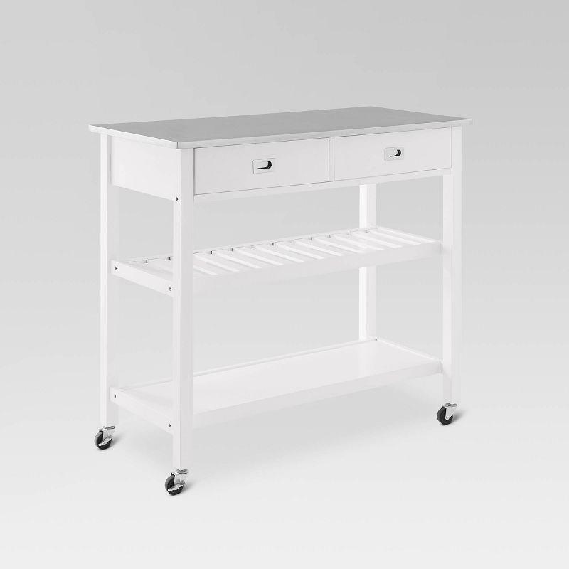 White Stainless Steel Top Kitchen Cart with Wine Rack