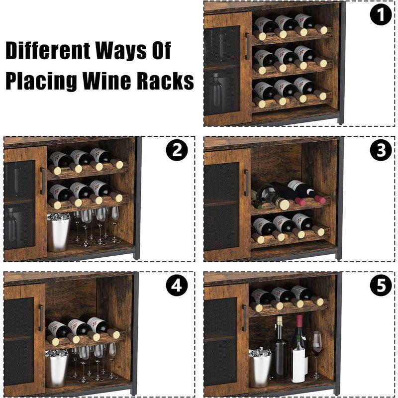 Whizmax Wine Bar Cabinet with Detachable Rack, Glass Holder, Small Sideboard and Buffet Mesh Door, Wine Rack