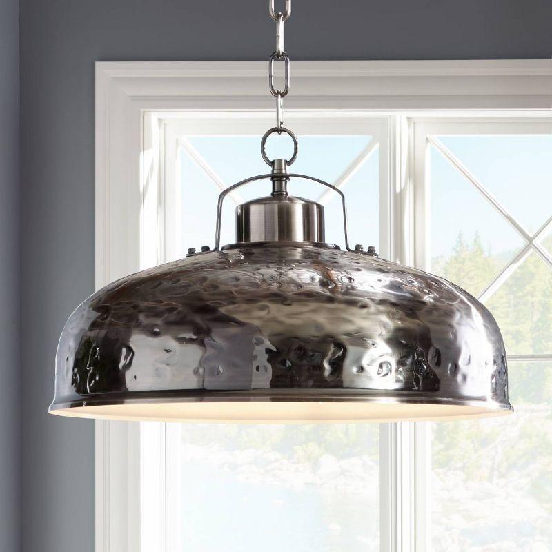 Franklin Iron Works Essex Dyed Nickel Pendant Light 18" Wide Farmhouse Rustic Hammered Dome Shade for Dining Room House Foyer Kitchen Island Entryway