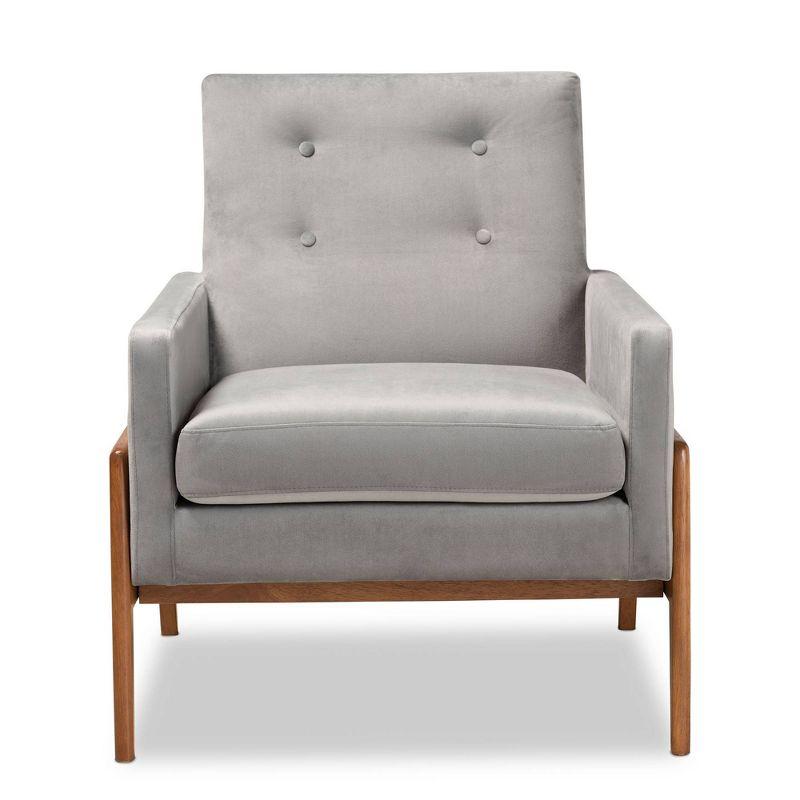 Perris Mid-Century Modern Velvet Fabric Upholstered Wood Lounge Chair Gray - Baxton Studio: Comfy Seating for Living Space