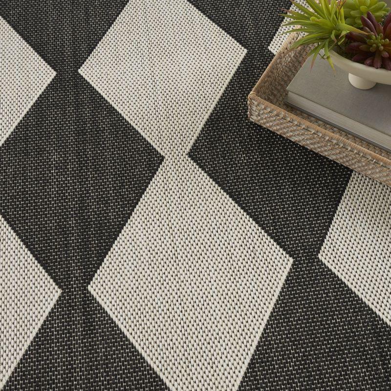 Nourison Positano Retro Diamond Flatweave Indoor Outdoor Low Pile Area Rug Black 4' x 6'