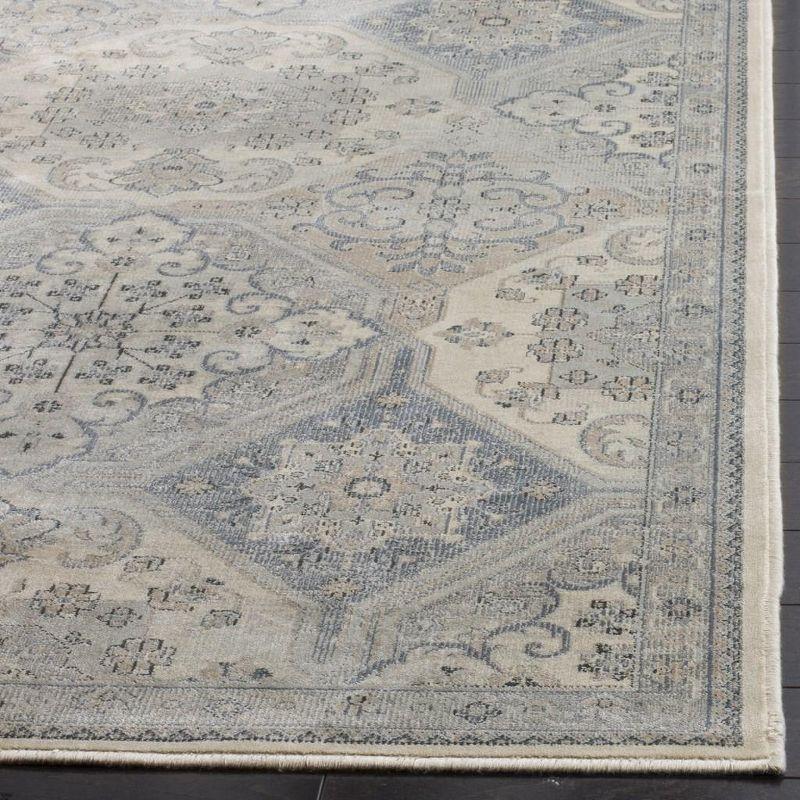 Elegant Cream and Blue Hand-Knotted Transitional Area Rug