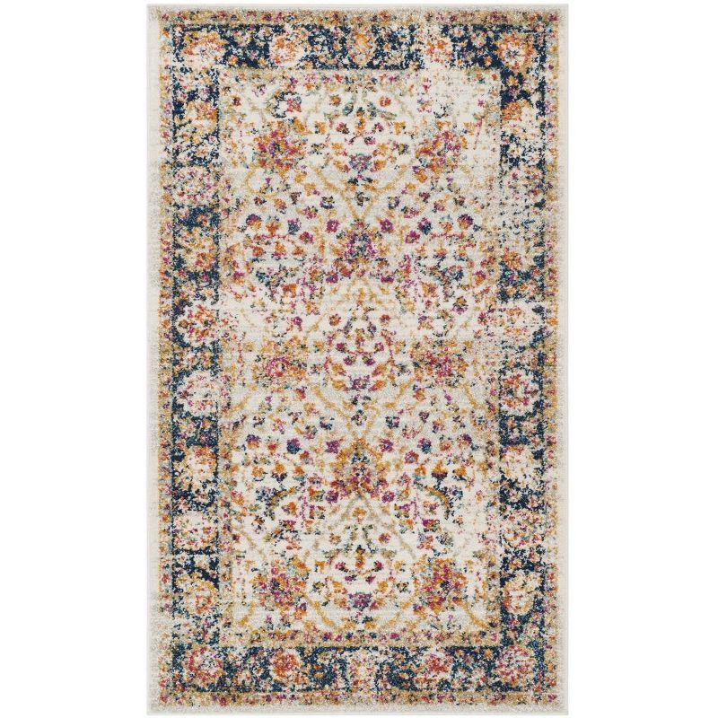 Reversible Blue Cotton Blend Rectangular Easy-Care Rug