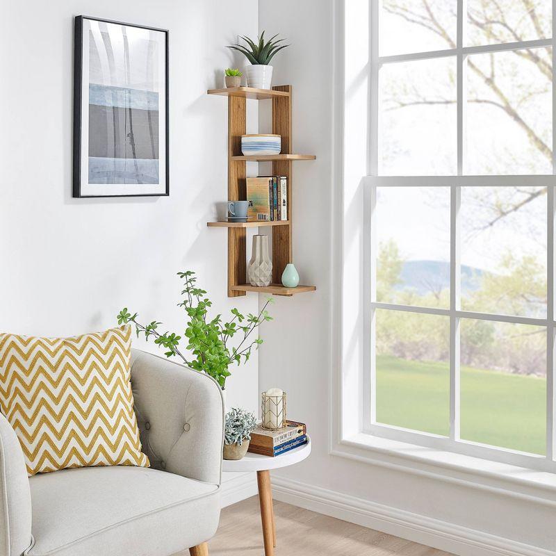 Chestnut 4-Tier Corner Floating Wood Wall Shelf