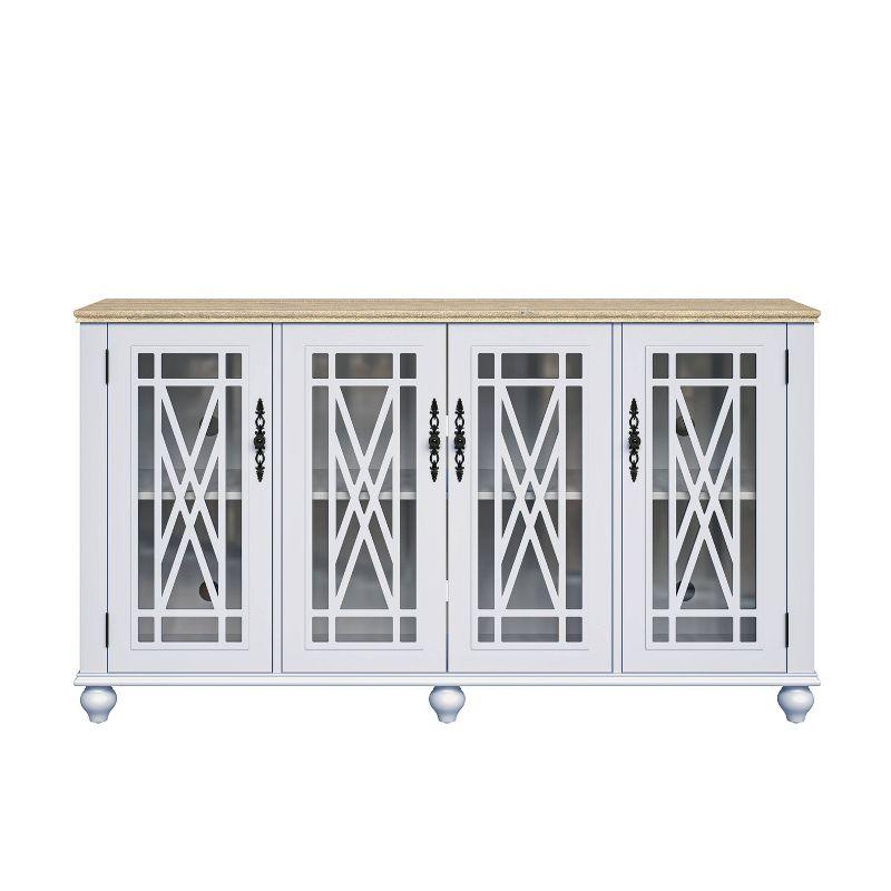 Festivo 63" Grayish-White Wood and Glass Sideboard Cabinet