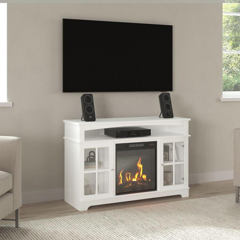 TV Stand with Electric Fireplace Fits TVs up to 50-Inches - Media Console with Storage Cabinet, Adjustable Heat, and LED Flames by Northwest (White)