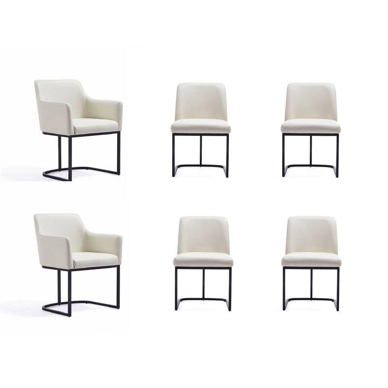 Set of 6 Serena Modern Leatherette Upholstered Dining Chair Set Cream - Manhattan Comfort: No Assembly, Steel Legs