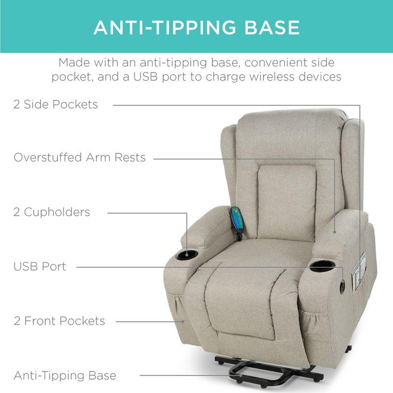 Hokku Designs Modern Linen Electric Power Lift Chair, Recliner Massage Chair, Adjustable Furniture for Back, USB Port, Heat, Cupholders