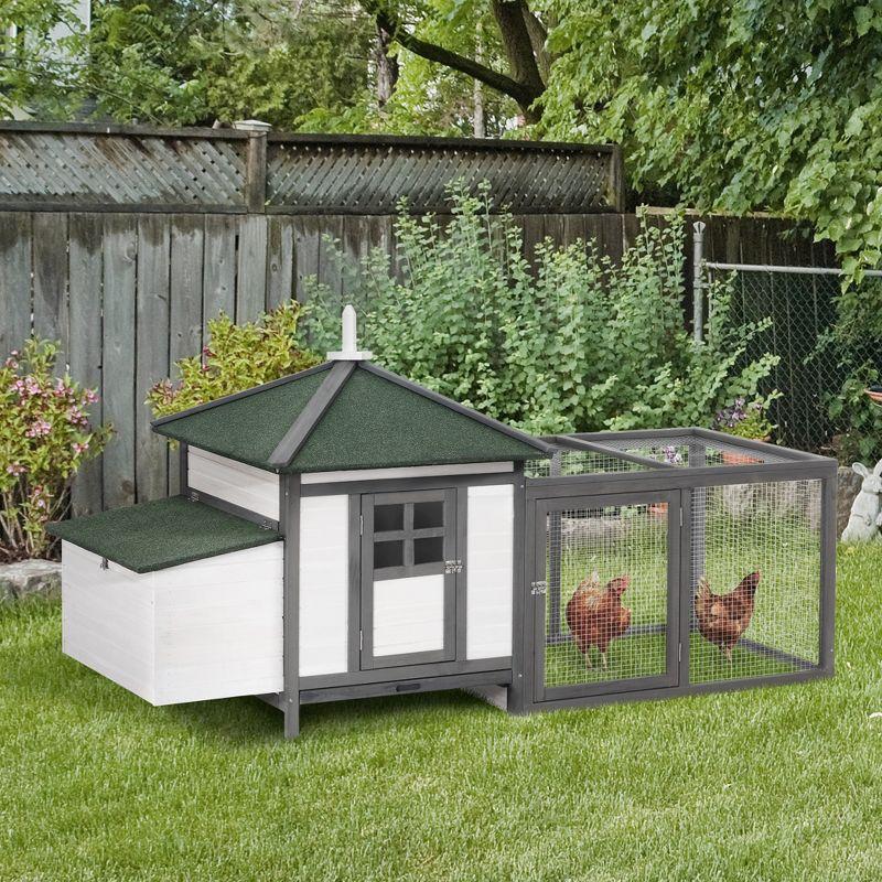 PawHut 77" Wooden Chicken Coop Hen House Poultry Cage with Weatherproof Roof, Nesting Box, Enclosed Run and Removable Tray for Outdoor Backyard